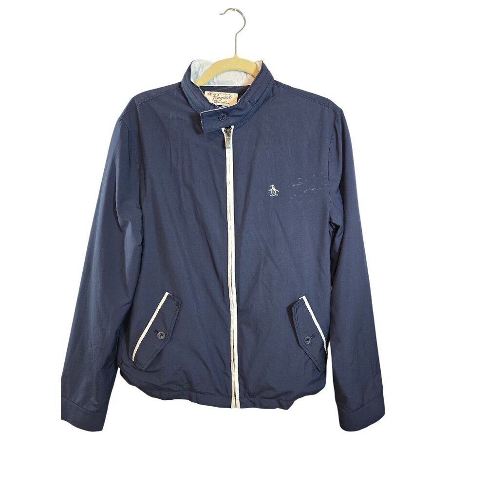 Original Penguin Navy Blue Lightweight Hoodie Jacket With Stand Collar Zip Front